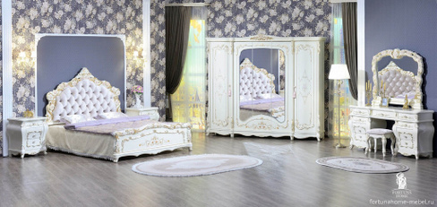 Спальня Венеция с 5 дверным шкафом Крем глянец Фортуна мебель