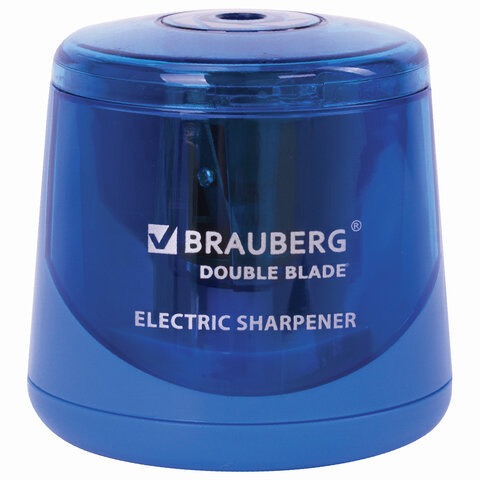 Точилка электрическая BRAUBERG DOUBLE BLADE BLUE двойное лезвие питание от 2 батареек AA 229605