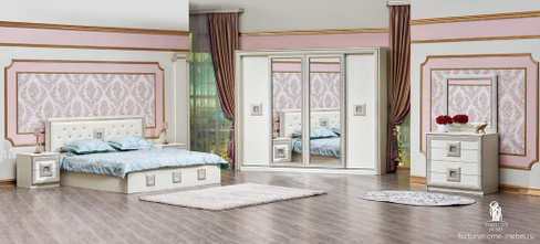 Спальня Богемия с 4 дверным шкафом Белый матовый Фортуна мебель