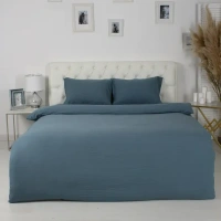 Комплект постельного белья полутораспальный полисатин сине-зеленый Без бренда Полисатин