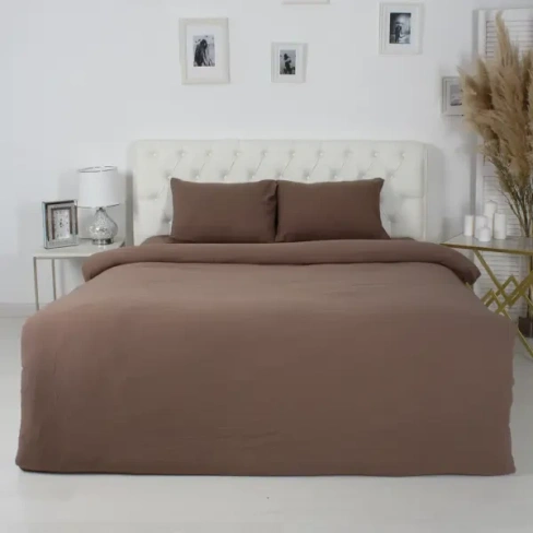 Комплект постельного белья евро полисатин коричневый Без бренда Комплект постельного белья однотон