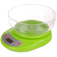 Кухонные электронные весы, цвет зеленый, с чашей, нагрузка до 5 кг, с дисплеем, прибор поможет взвесить необходимые прод