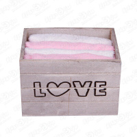 Салфетки махровые Lanson Kids 30х30 в деревянной коробке белые и розовые 4шт