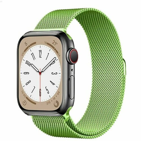 Ремешок миланcкий из нержавеющей стали Milanese Loop для Apple Watch 42/44/45/49 мм, на магните, салатовый (24) No Name