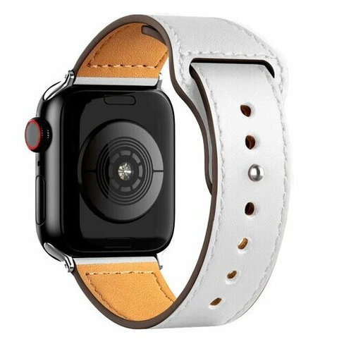 Кожаный ремешок для Apple Watch series 3 4 5 6 7 8 9 SE, в корпусах 42, 44, 45, 49. Белый / White Root Habitant