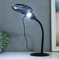 Лампа-лупа х3 х4.5 для творчества LED от 3LR1130 линзы d=2.1 и 11 см чёрный Сима-ленд