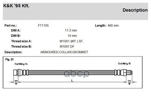 Шланг Тормозной Передн Citroen: C8 2.0 Hdi/2.2 Hdi 02- K&K арт. FT1105
