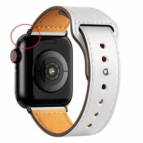 Кожаный ремешок для Apple Watch series 3 4 5 6 7 8 9 SE, в корпусах 42, 44, 45, 49. Белый / White BF (Черная Фурнитура)