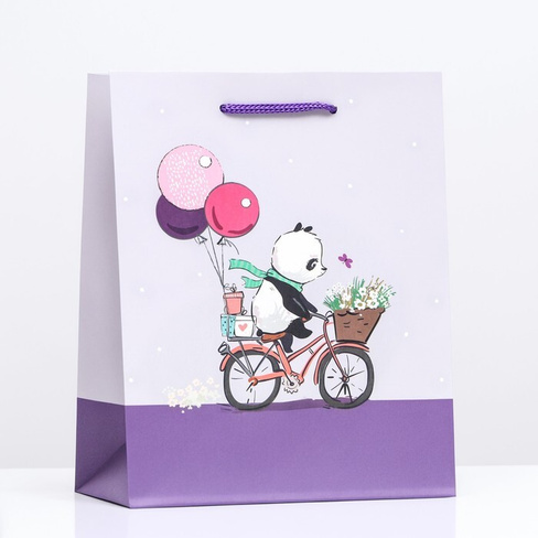 Пакет подарочный "Медведь на велосипеде с шарами" 18 х 22,3 х 10 см 9939077