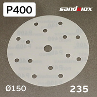 Круг Sandwox 235 (Р400) серый (шлифовальный; 15отв; пленка; липучка; циркониевый корунд) 235.150.400.15