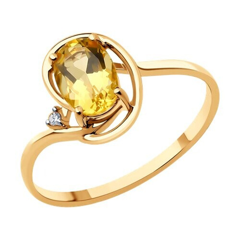 Кольцо из золота с цитрином и фианитом