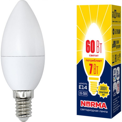 Светодиодная лампа Volpe LED-C37-7W/WW/E14/FR/NR