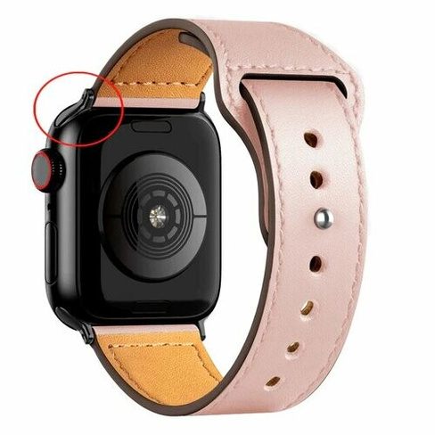 Кожаный ремешок для Apple Watch series 3 4 5 6 7 8 9 SE, в корпусах 42, 44, 45, 49. Розовый / Pink BF (Черная Фурнитура)