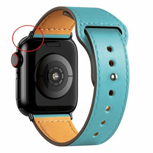 Кожаный ремешок для Apple Watch series 3 4 5 6 7 8 9 SE, в корпусах 42, 44, 45, 49. Бирюзовый / Turquoise BF (Черная Фур