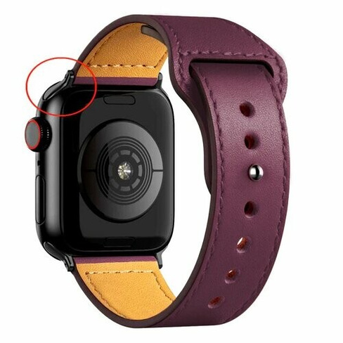 Кожаный ремешок для Apple Watch series 3 4 5 6 7 8 9 SE, в корпусах 42, 44, 45, 49. Фиолетовый / Purple BF (Черная Фурни