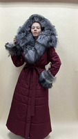 Зимняя куртка-пальто длинная с меховой отделкой из аукционной чернобурки, зима до -35 градусов - Рюкзак