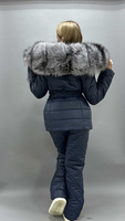 Темно-синий костюм зимний для прогулок до -35 градусов с шикарной большой меховой отделкой из чернобурки - Без аксессуар