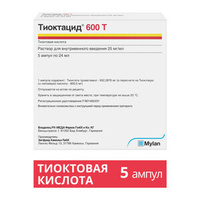 Тиоктацид 600 Т Раствор для внутривенного введения 25 мг/мл 24 мл ампулы 5 шт Меда Фарма