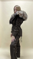 Коричневый зимний костюм с мехом финской лисы cristal, температурный режим до -30-35 градусов - Шапка ушанка без меха