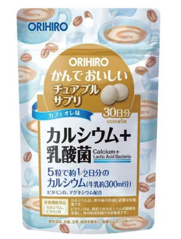 Orihiro Calcium жевательный кальций и лактобактериями со вкусом кофе 1 месяц